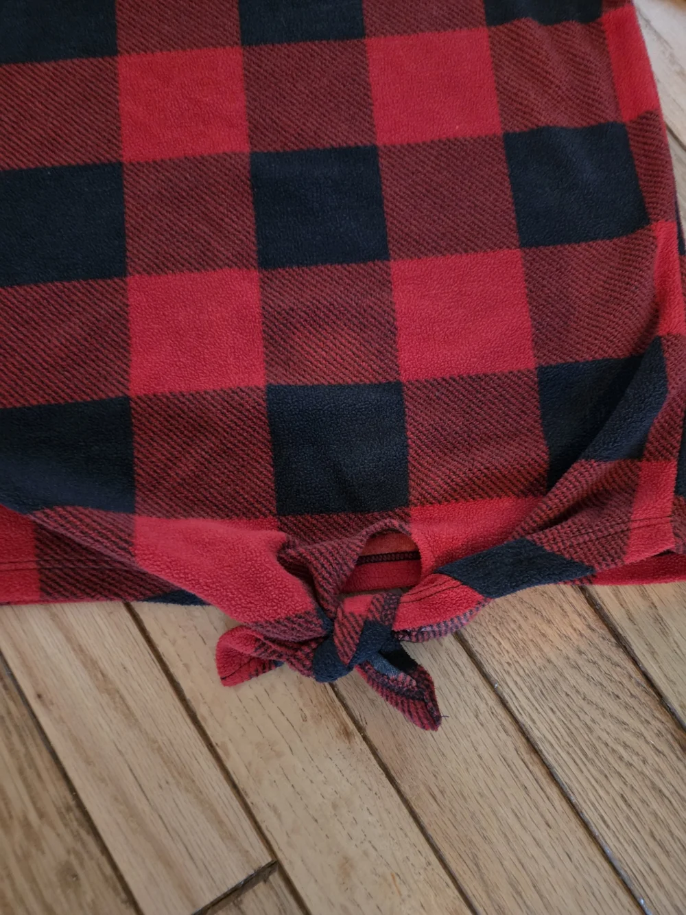 Old Navy Kids- Red and Black Buffalo Plaid Tie-Hem Long Sleeve Top